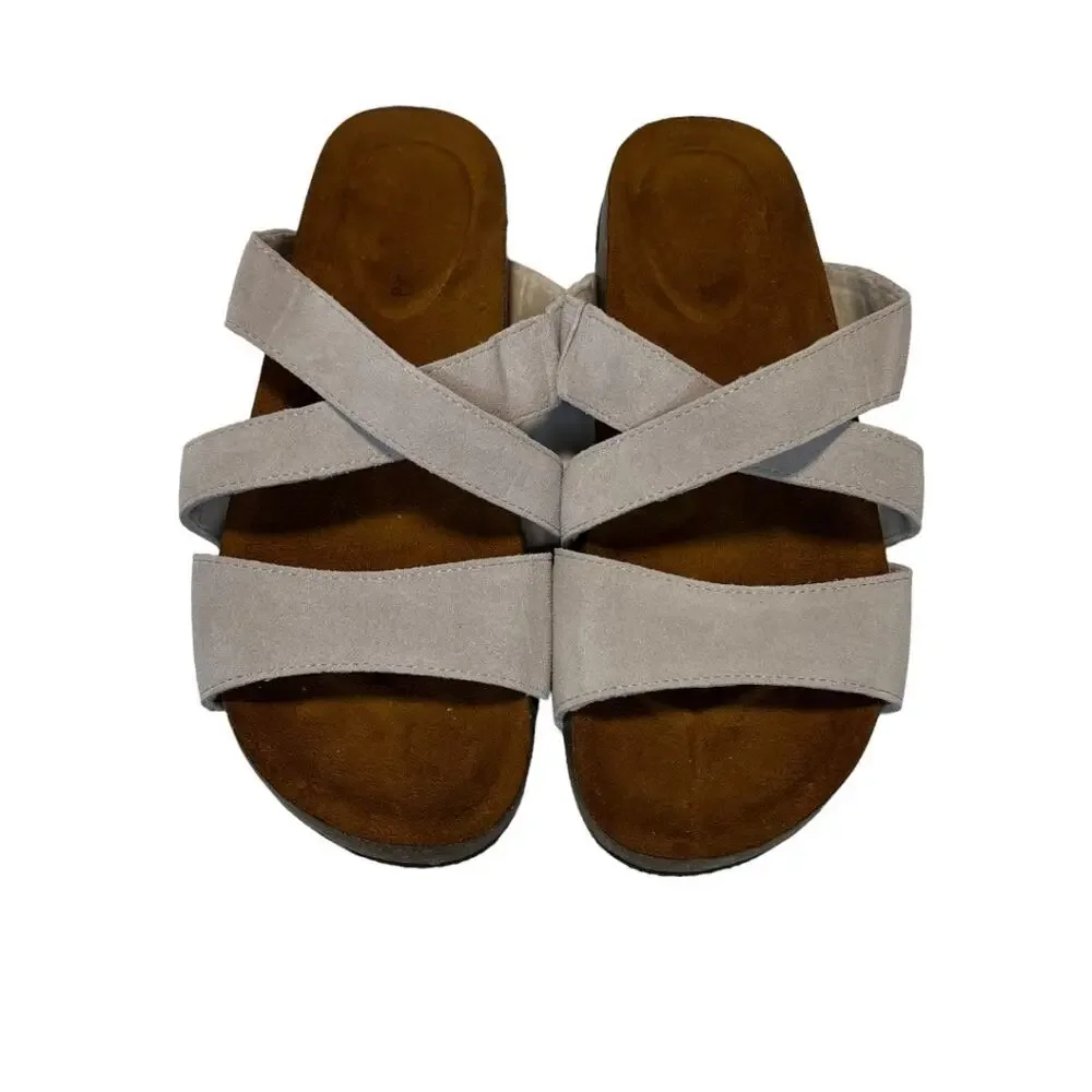 Bearpaw Women's Bonnie Flat Sandals Winter White Sz 8 Open Toe Comfort NWT